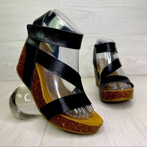 Blowfish Malibu Women's Black Hapuku Wedge Sandal Size 7 Cork Ankle Strap